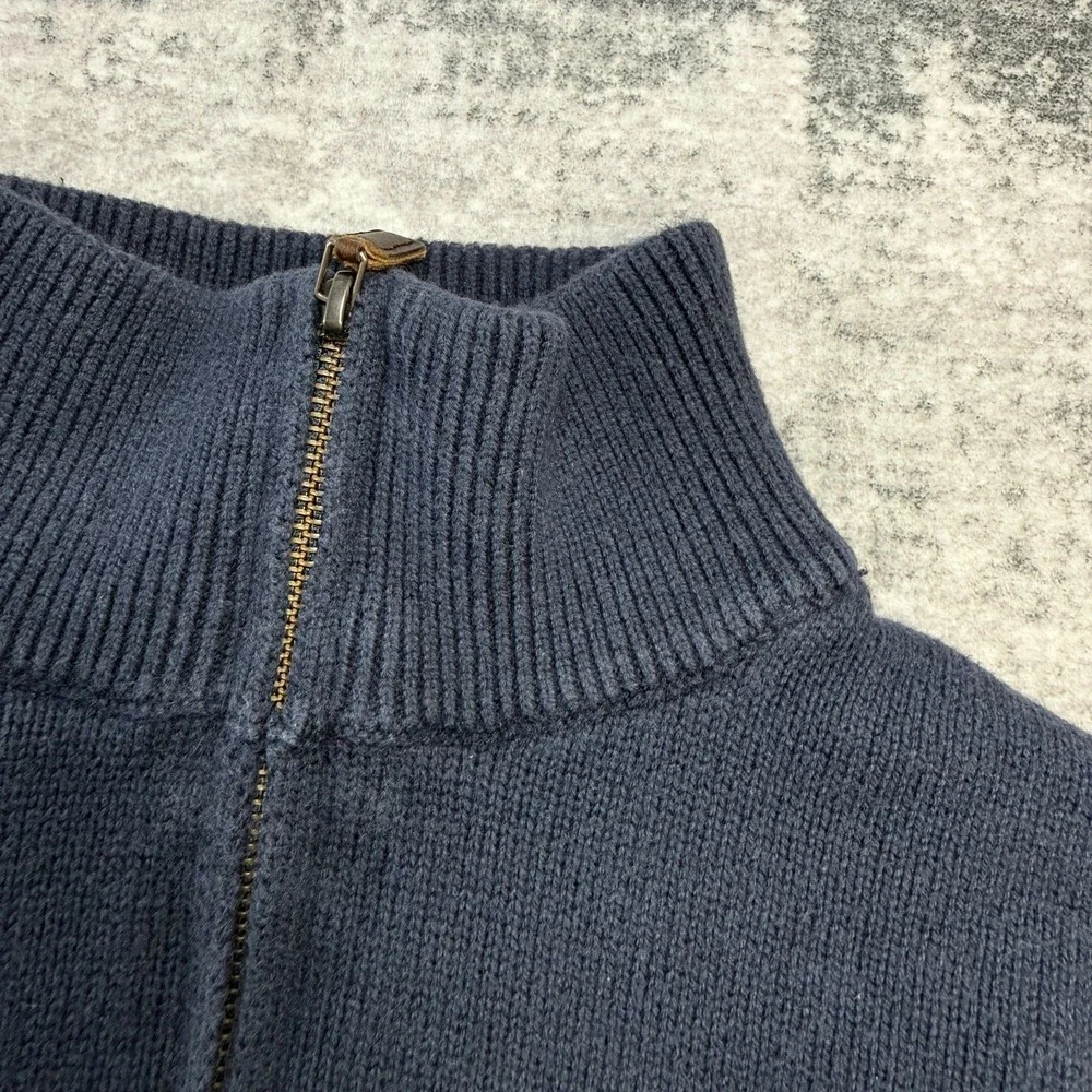 J Crew Sweater Mens Large Slim Fit Navy Blue Cotton Knit 1/4 Zip Jumper Preppy - Picture 4 of 11